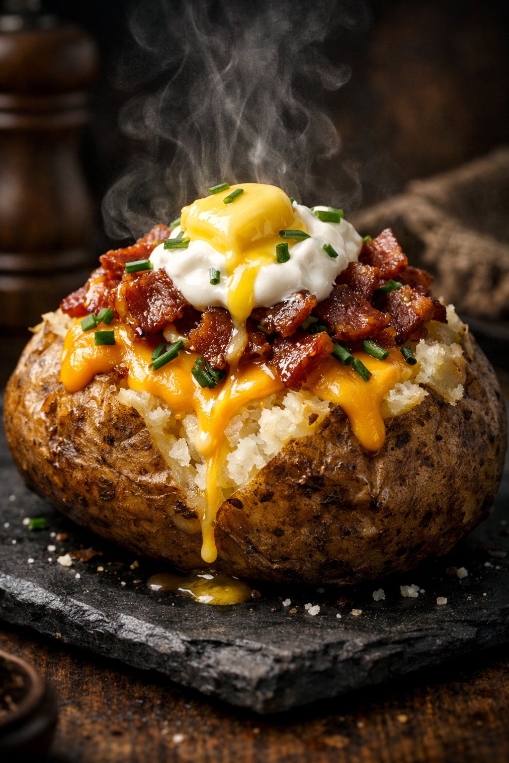 The OG Dirty Potato loaded with bacon, cheddar, and sour cream